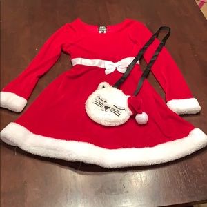ADORABLE girls sz 8 red velvet Santa dress w purse